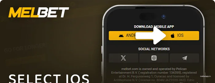 Select the iOS app on the Melbet website